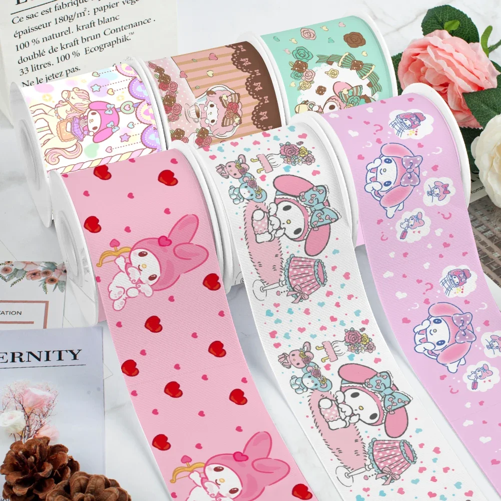 10 Yards Kawaii Sanrio Cartoon  Grosgrain Satin Ribbon Hello Kitty Printed For Cheer Bows Handmade