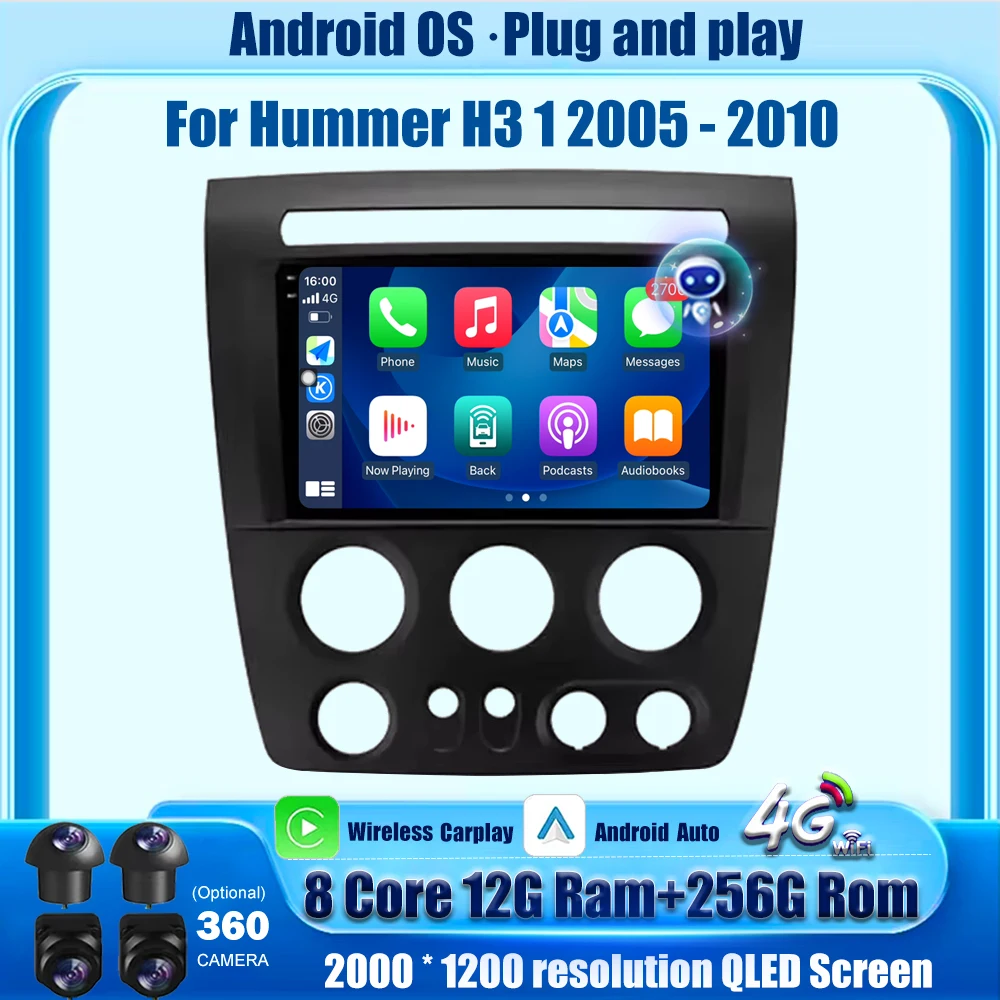 

9'' Android Auto For Hummer H3 1 2005-2010 Car Radio Navigation GPS Multimedia Player Stereo Wireless Carplay BT DSP 360 Camera