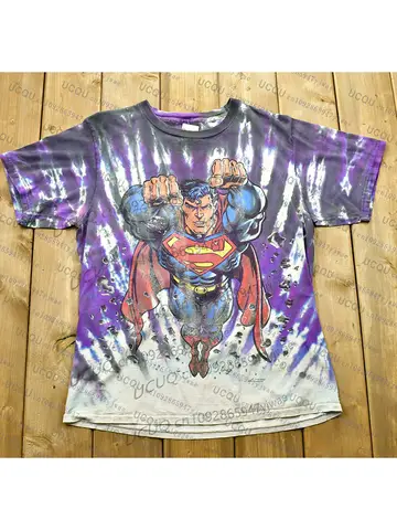 Vintage 1997 Superman Graphic T-Shirt DC Comics 80s 90s Streetwear Short Sleeve Retro Style American Hero 3D Short-sleeve Shirt