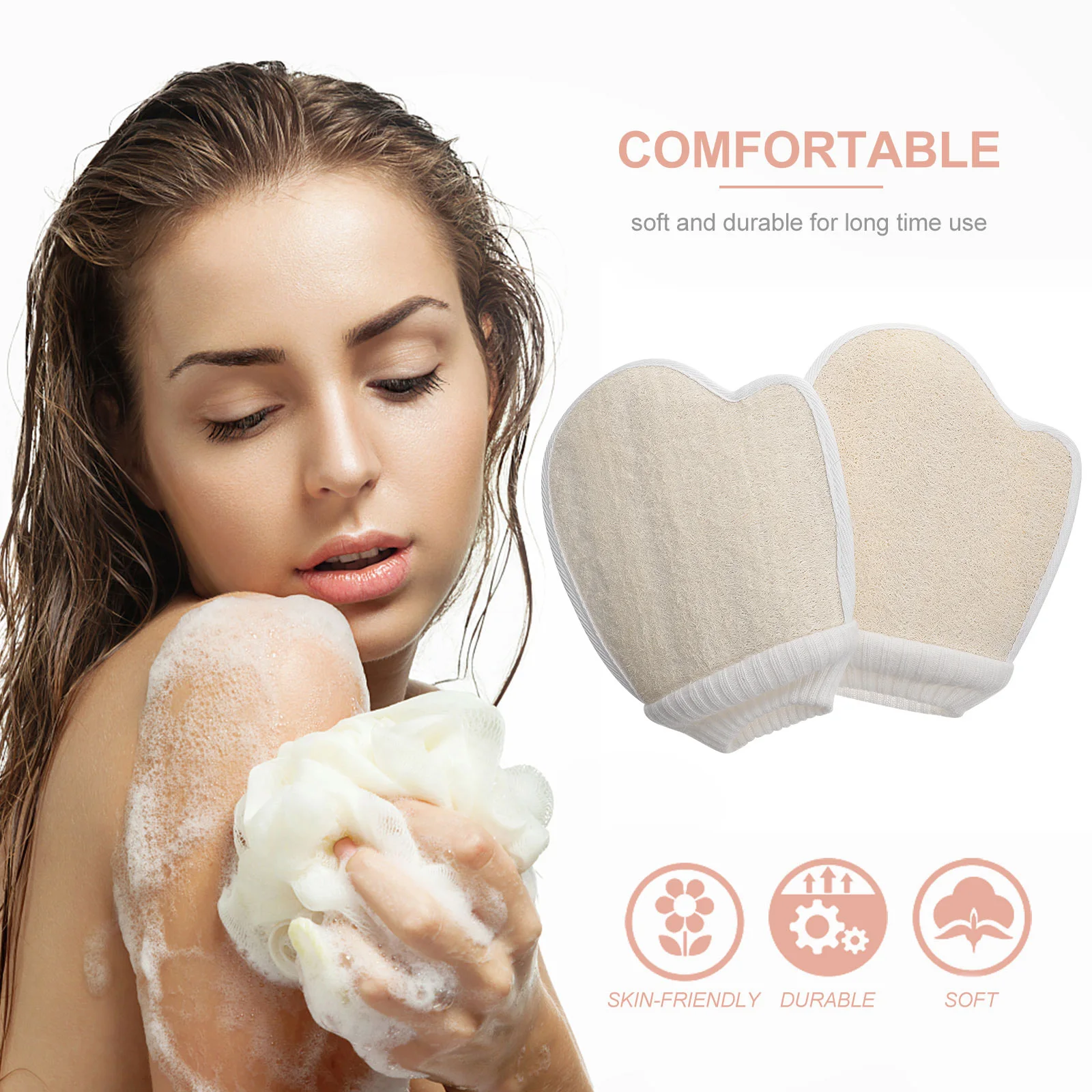 2 قطعة قفاز حمام اللوف الطبيعي التقشير دش الغسيل أداة تنظيف الجسم للرجال النساء لينة لمط غسل ميت