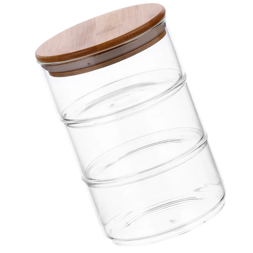 

Glass Fruit Bowls Bamboo Lids Containers Clear Storage Jars Salad Dessert Food Kitchen Bathroom Vanity Stacking