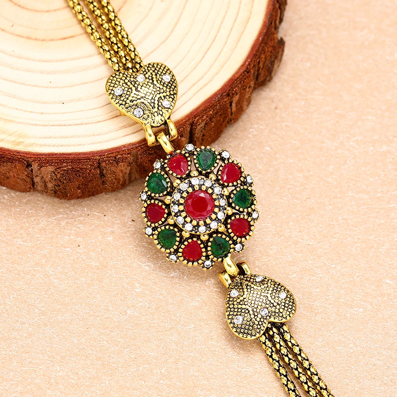Turkey Bracelet For Women Tibetan Alloy Red Resin Gold Color Bangle Retro Bohemian Roman Royal Jewelry