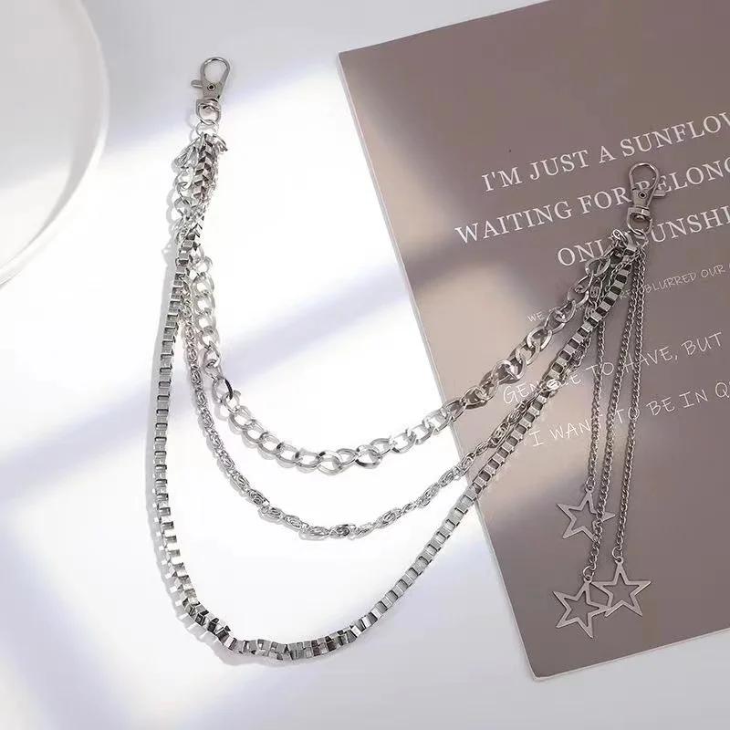 Punk Y2k Star Tassel Pants Chain for Women Men Hip Hop Silver Color Multilayer Waist Chain Dress Jewelry Gothic Rock Accessories