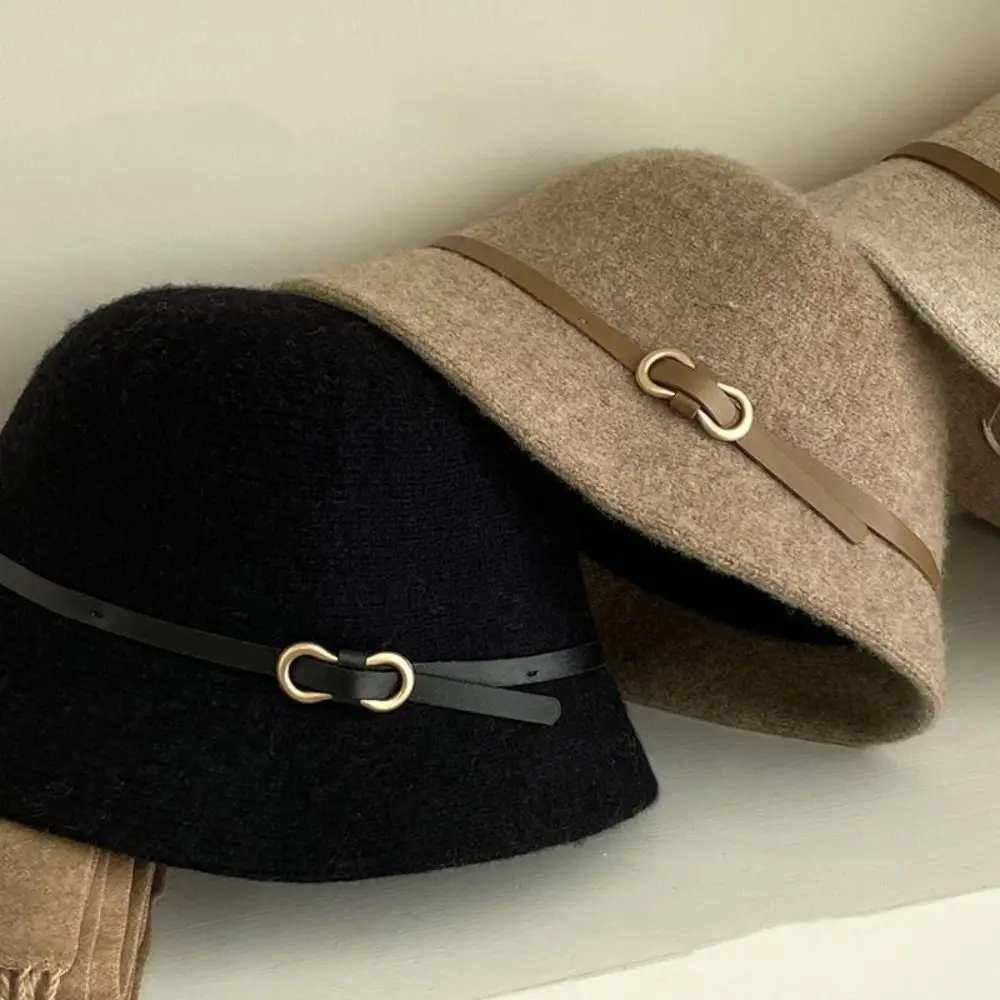 

Retro Woolen Wool Fisherman Hat Elegant Pure Color Women's Formal hat British Style Korean Style Basin Hat Ladies