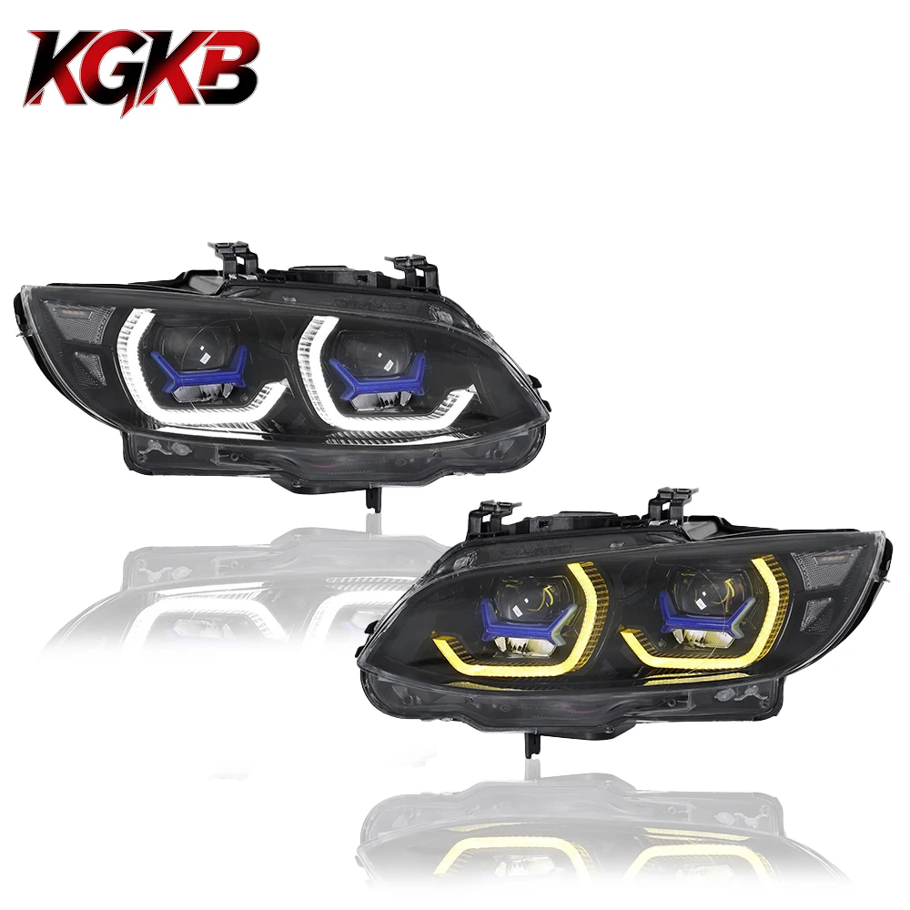 KGKB LED Headlight Assembly for BMW 3 Series E92 320i 325i 330i 2007-2010 Upgrade Blue Frame Spoon Style Tow Color DRL Dual Lens