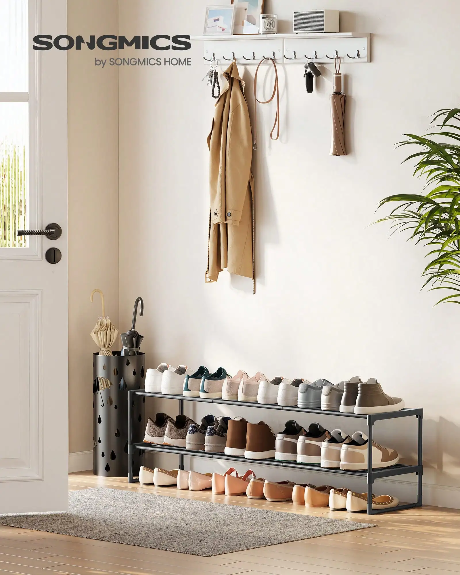 SONGMICS Shoe Rack, 2 Tier Shoe Organizer, Metal Shoe Storage Shelf For 12 Pairs Of Shoes, Easy To Assemble, For Entryway, Closet, Bedroom, Living Room, Black