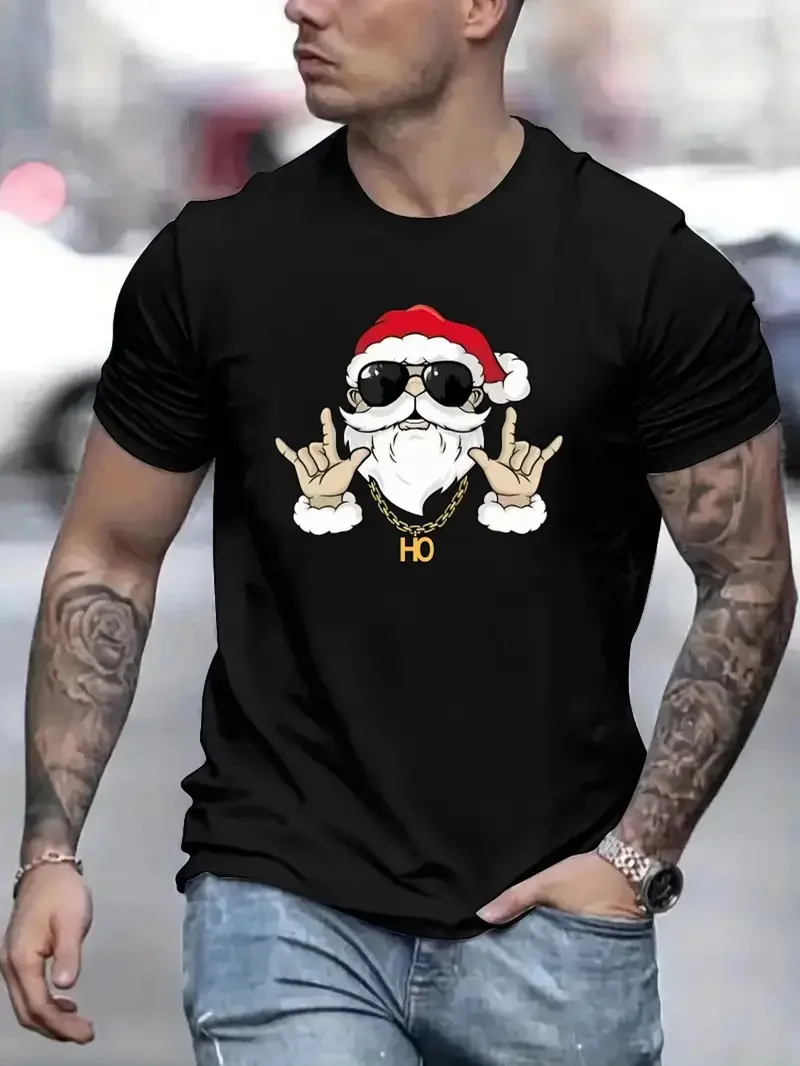 Santa Claus Printed T Shirt For Men Fashion Trend Oversized T-shirts Hip Hop Harajuku Streetwear Casual O-neck Short Sleeve Tops