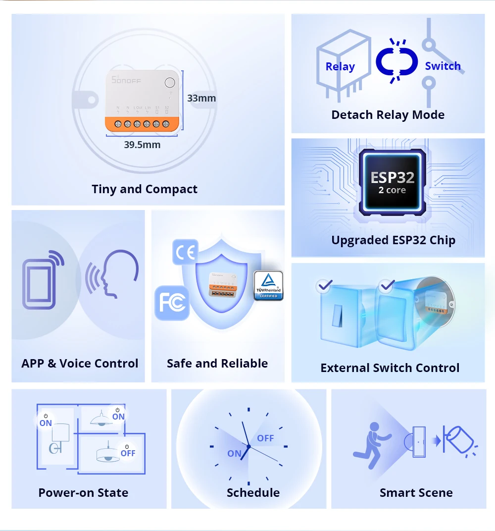 Sonoff Mini R4 Extreme Wifi Smart Switch External Switch Control Detach Relay Mode Voice Remote Control Via eWelink Alexa Google