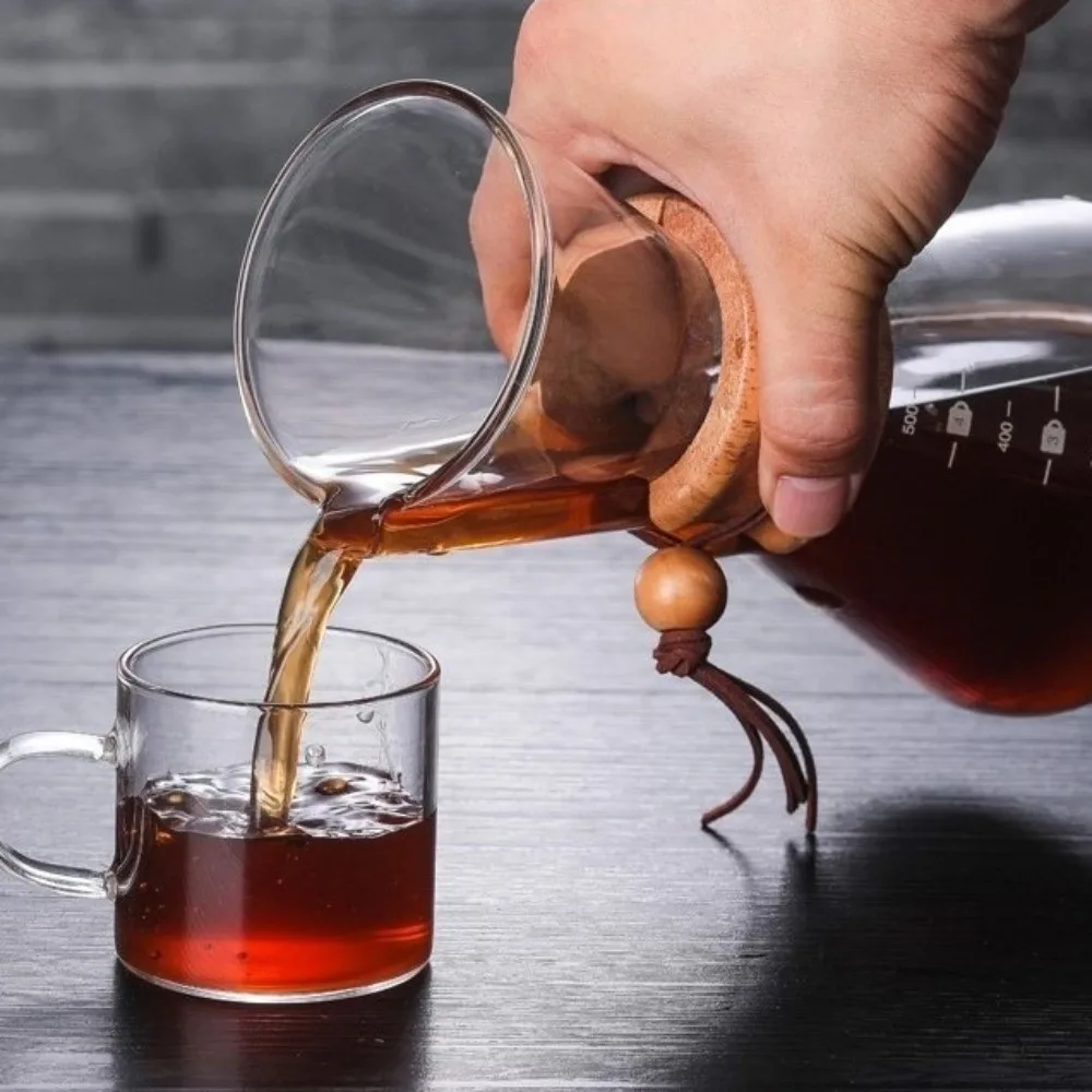 

Coffee Maker Stainless Steel Coffee Pot with Fliter Glass Tea Pot High-Temperature Resistant Wooden Handle Coffeeware Daily