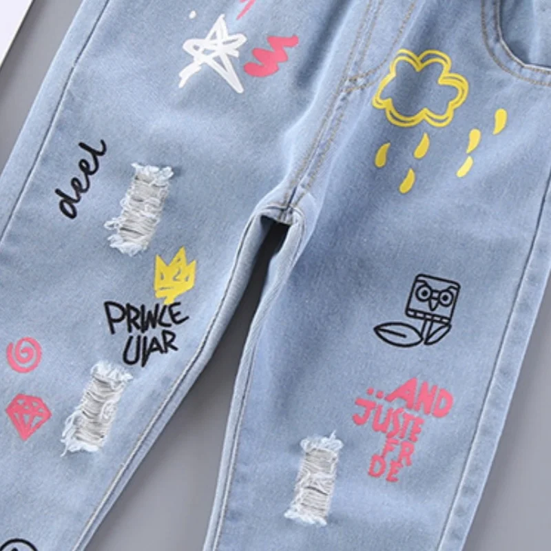 Pantaloni jeans per ragazze pantaloni lunghi in cotone 2024 Vintage primavera autunno pantaloni per bambini per bambini capispalla per adolescenti abbigliamento per bambini