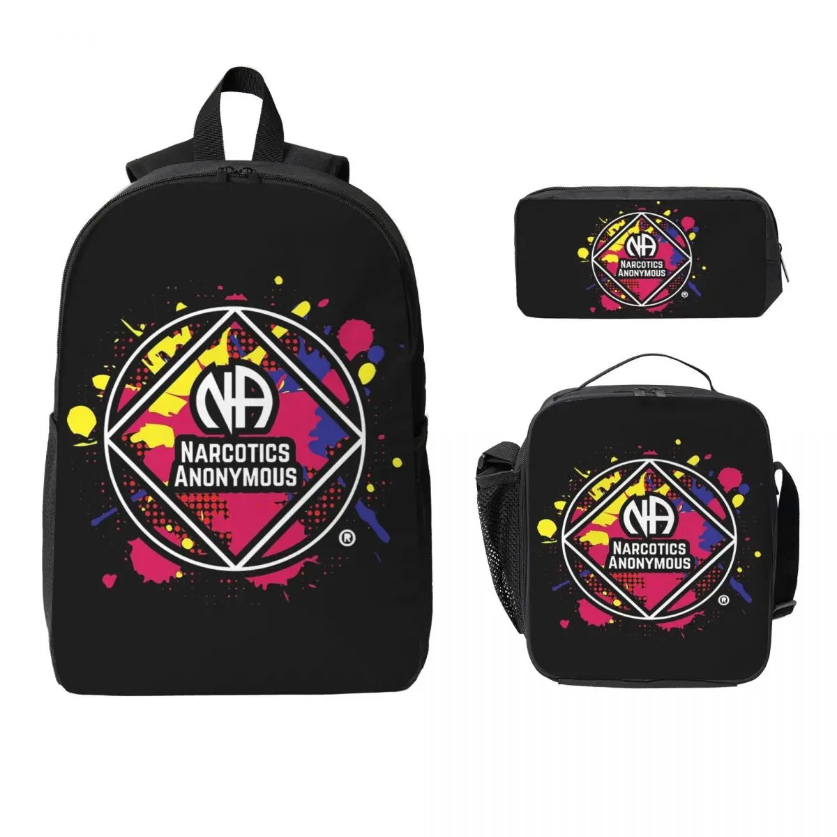 

NA - Narcotics Anonymous Backpack Student BookBag School Bag Laptop Shoulder Bags 3ps Insulated Lunch Bag Pencil Case