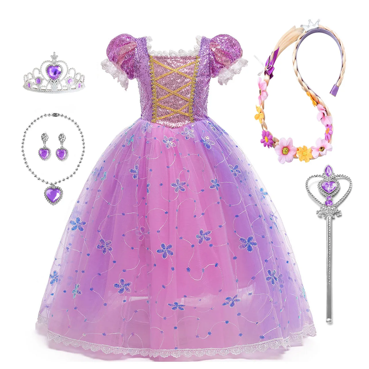 XMLSY Kids Toddler Little Girls Movie Princess Tangled Rapunzel Birthday Party Cosplay Halloween Dress