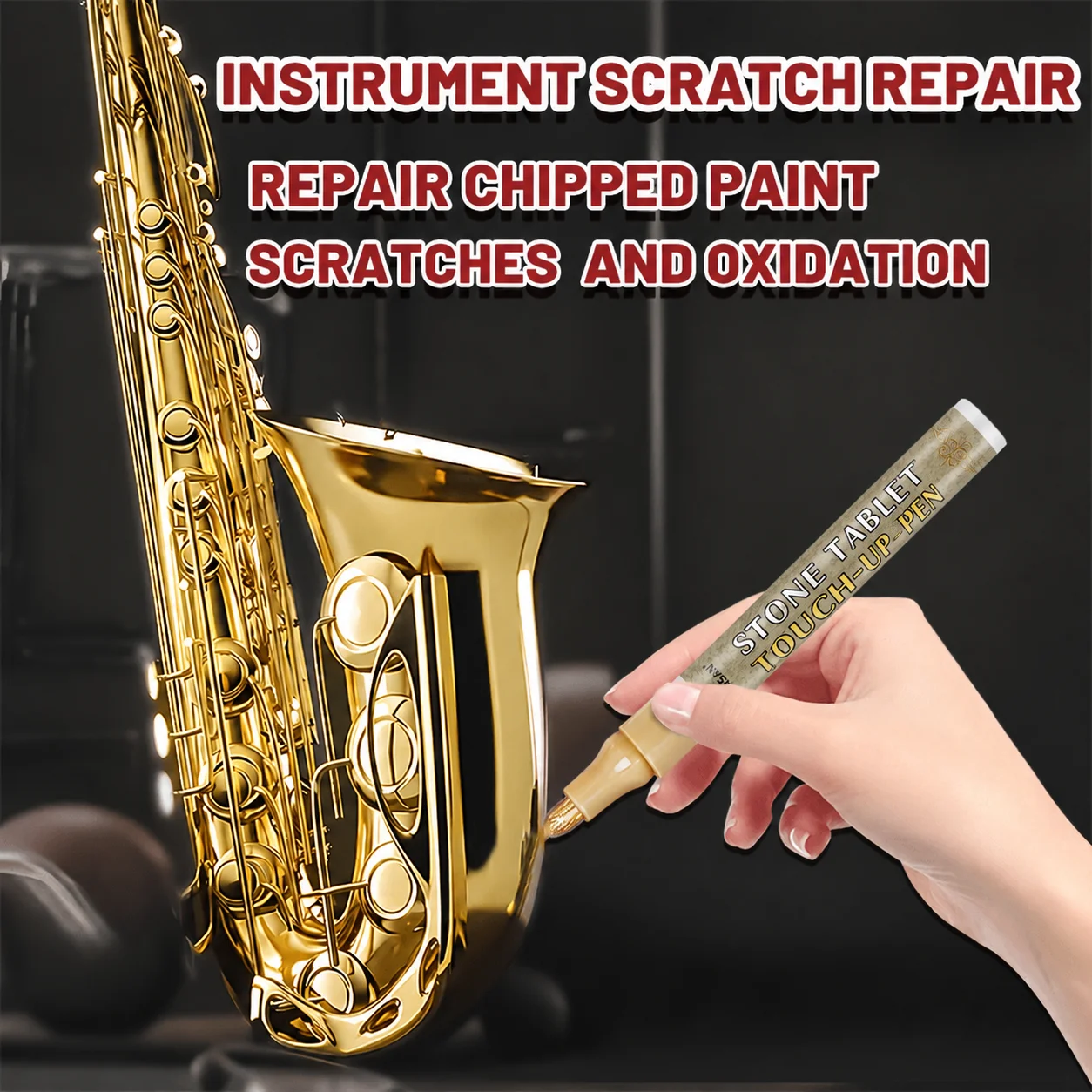 Gold Touch Up Paint Pen Multi-use Repair Pen For Car Metal Surface Musical Instrument Sax Trumpet Scratch Rust Oxidation Cover