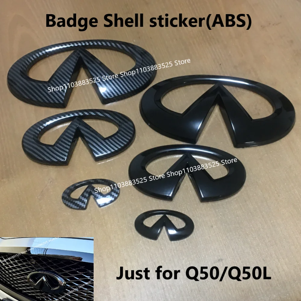Only for Infiniti Q50 Q50L ABS Glossy Carbon Black Pasted Badge Shell Front Emblem Rear Trunk Badge Sticker Modify Accessories