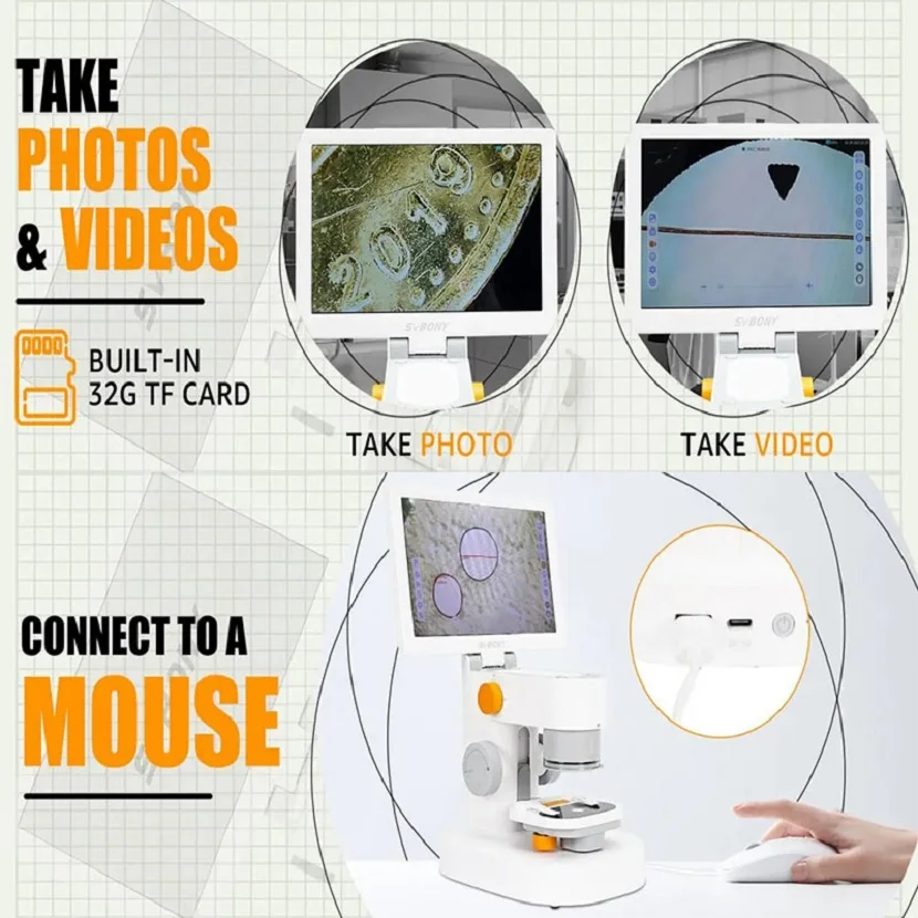 Imagem -03 - Microscópio Digital Svbony Sm101 Tela Sensível ao Toque Ips de com Função de Edição e Medição Microscópio de Moedas 1080p para Moedas com Erro