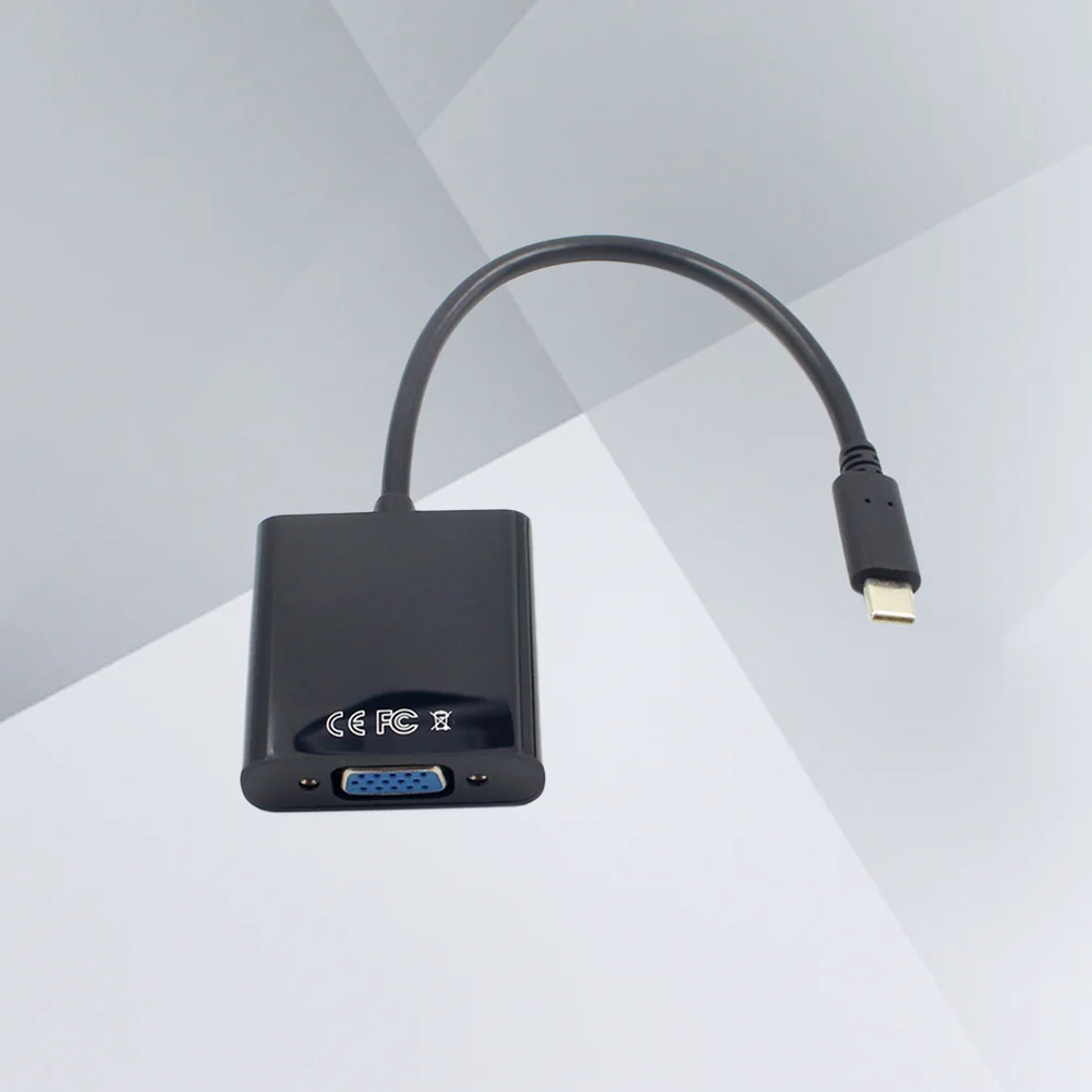 Kabel Adaptor USB 3.1 Tipe-C ke VGA Hitam 1080p untuk Laptop HDTV Proyektor Kabel Konverter USB C ke VGA