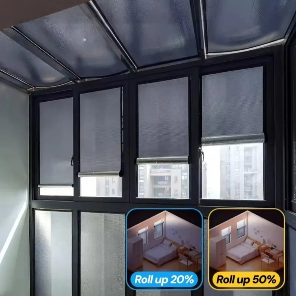 Self-adhesive Thermal Insulation Curtains Double Sided Heat Insulation Aluminum Foil Window Shade Retractable No Drill