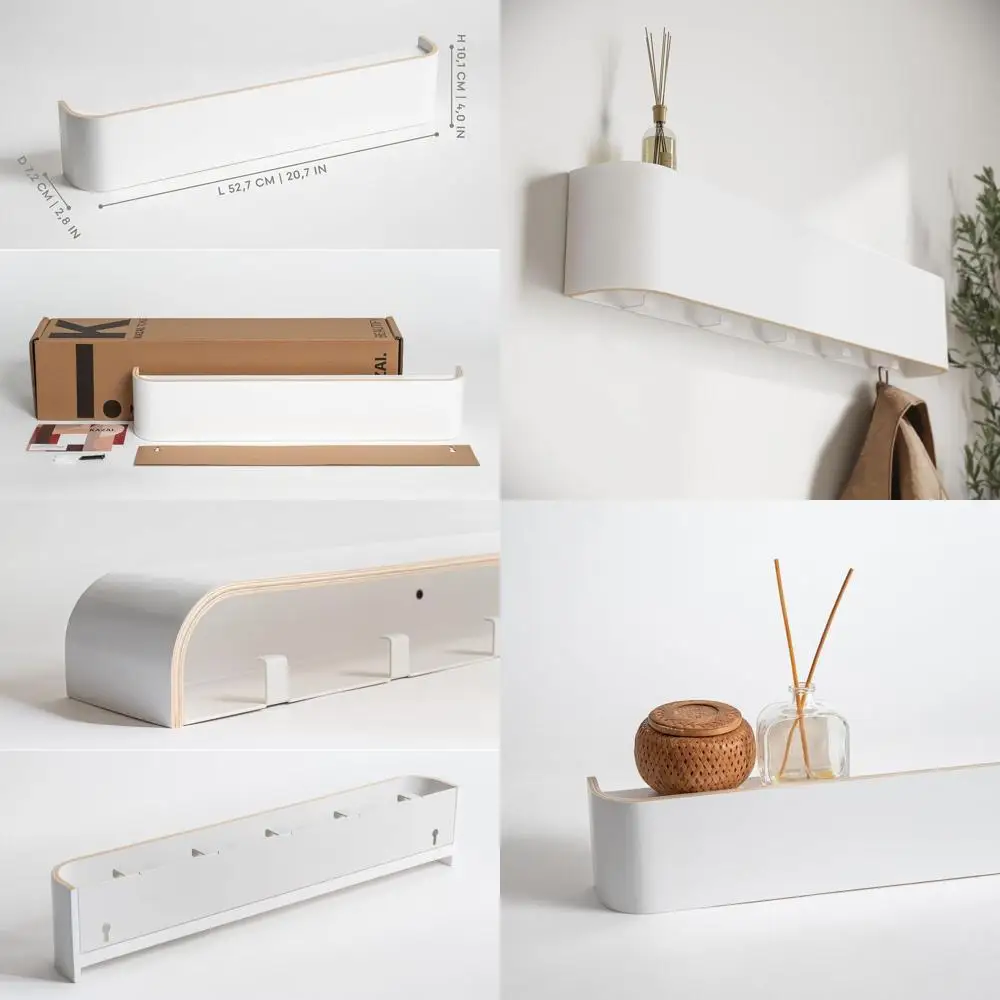 

Современная настенная вешалка для одежды 'Toke' - скрытые крючки, панель из шпона массива дерева, белая