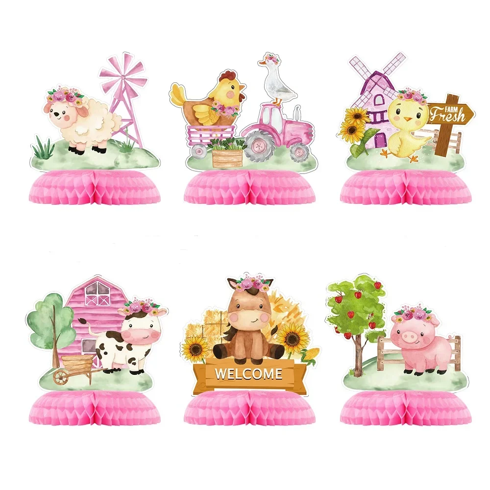 Farm Animals Honeycomb Centerpieces Barn Farm Cake Balls 3D Table Toppers Farm Birthday Baby Shower Party Supplies Decorations