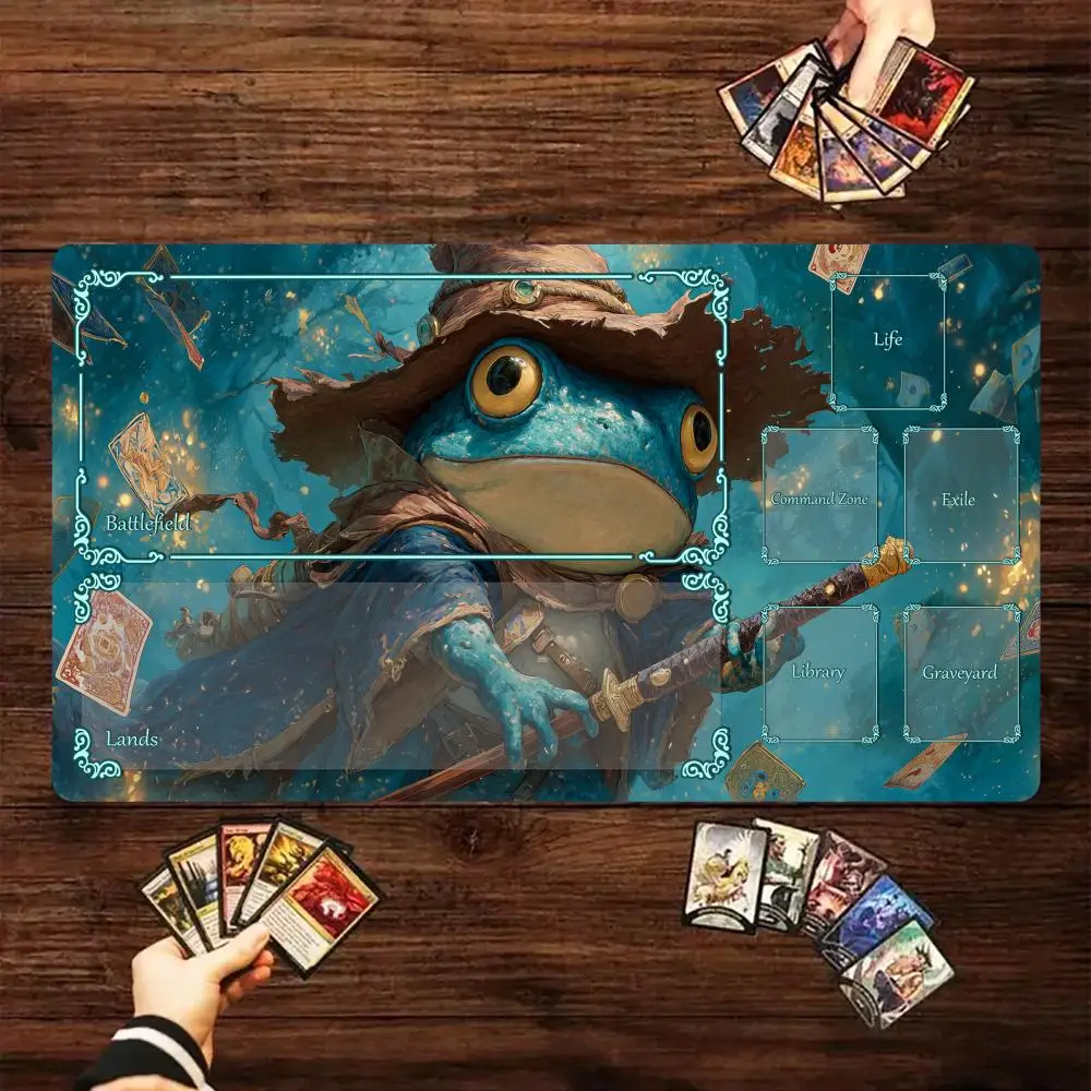 Blue-Robed Frog Warrior Magic Card Battle Mat TCG Playmat Anti-slip Base 35X60CM gathering gaming mats Board Game Mat for TCG