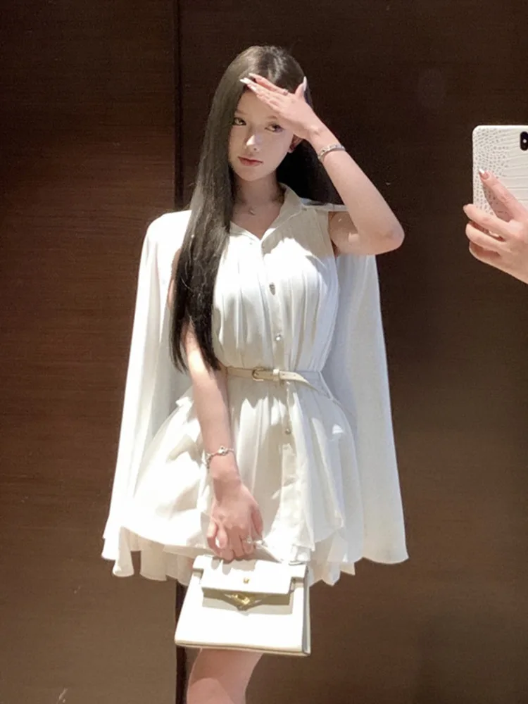 2024 Summer French Fashion Casual 2 Piece Suits Women Loose Shirt + Pleated Skirt Sets Korean Elegant Two Piece Set For Women