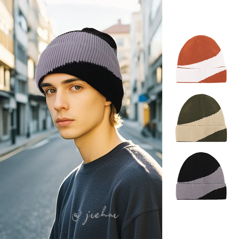 

Color Blocked Flying Woven men's women's Knit Hats Big Head Cold Hat men's Cap Pullover Brimless Hat Gorras Caps 4m686