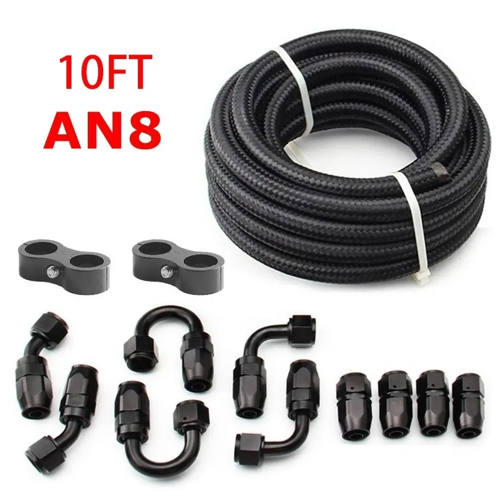 3M AN6/AN8/AN10 CPE Olie Brandstof Fittingen Slanguiteinde 0 + 45 + 90 + 180 Graden Olie Adapter Kit AN6 Gevlochten Olie Brandstofslang Lijn Met Klemmen