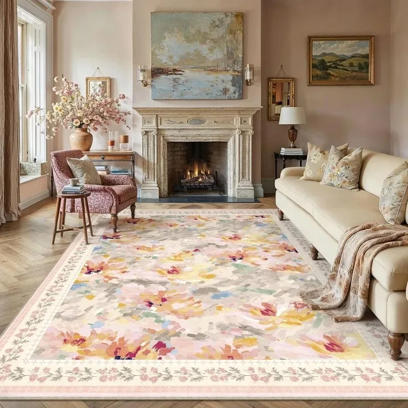 

Artistic Abstract Floral Pattern Living Room Carpet Large Bedroom Bedside Rug Machine Washable Non-slip Soft Table Floor Mat 러그