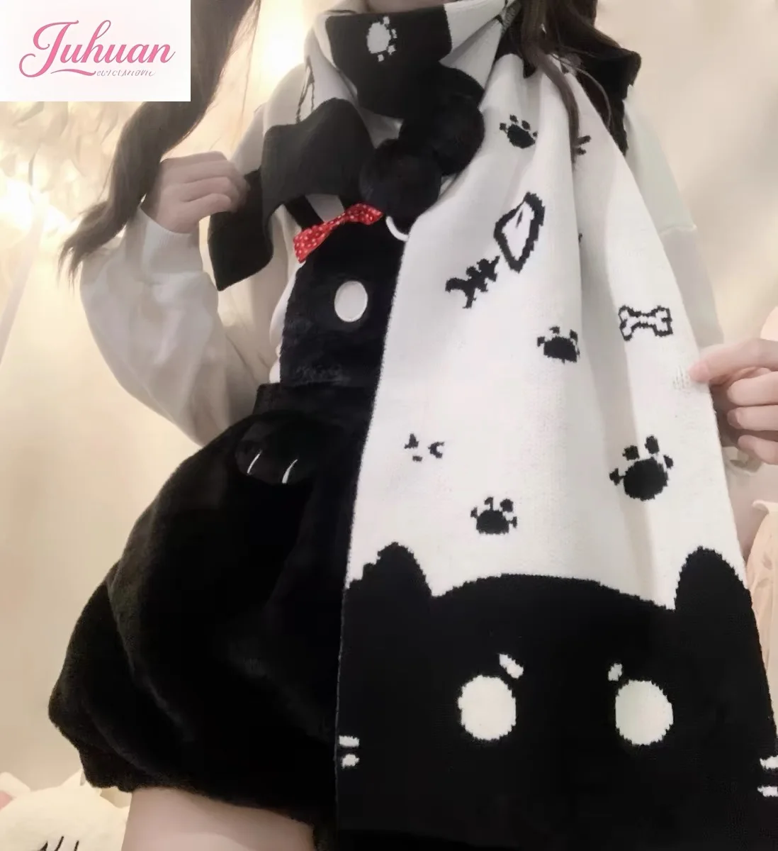 

Two-dimensional Japanese Cute Cartoon Soft Girl Cat Autumn and Winter Warm Knitted Scarf Daily Versatile Cute Y2k Scarf Woman
