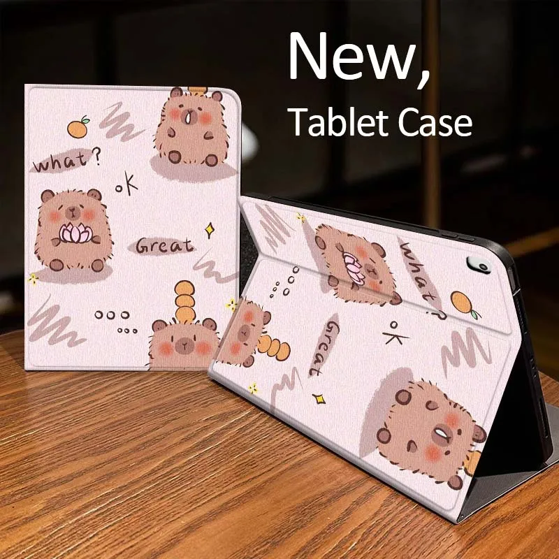 

Чехол для планшета с милым мультяшным изображением капибары для iPad Pro 10-го, 11-го, 5-го, 6-го, 7-го, 8-го, 9-го поколений, 2-го поколения, 11, 13, M4, M5, 10.2, 9.7, 12.9, 10.5, 10.9 дюймов