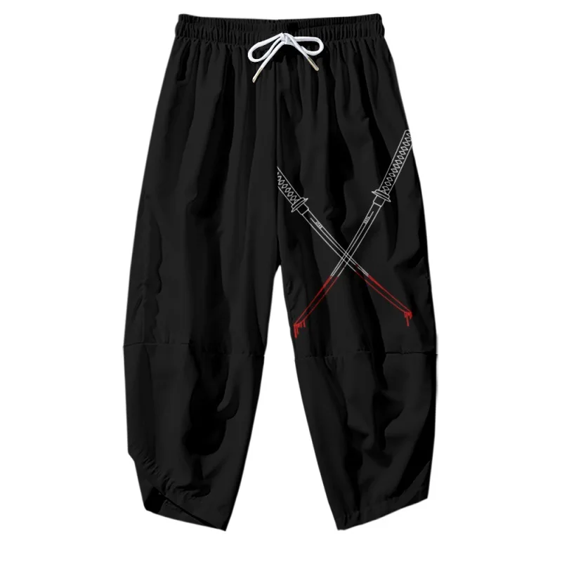 Quimono em flor de ameixa 3D masculino calça tradicional, roupa asiática, calça de banho, anime japonês, Yukata, calça cortada, calça masculina, casual