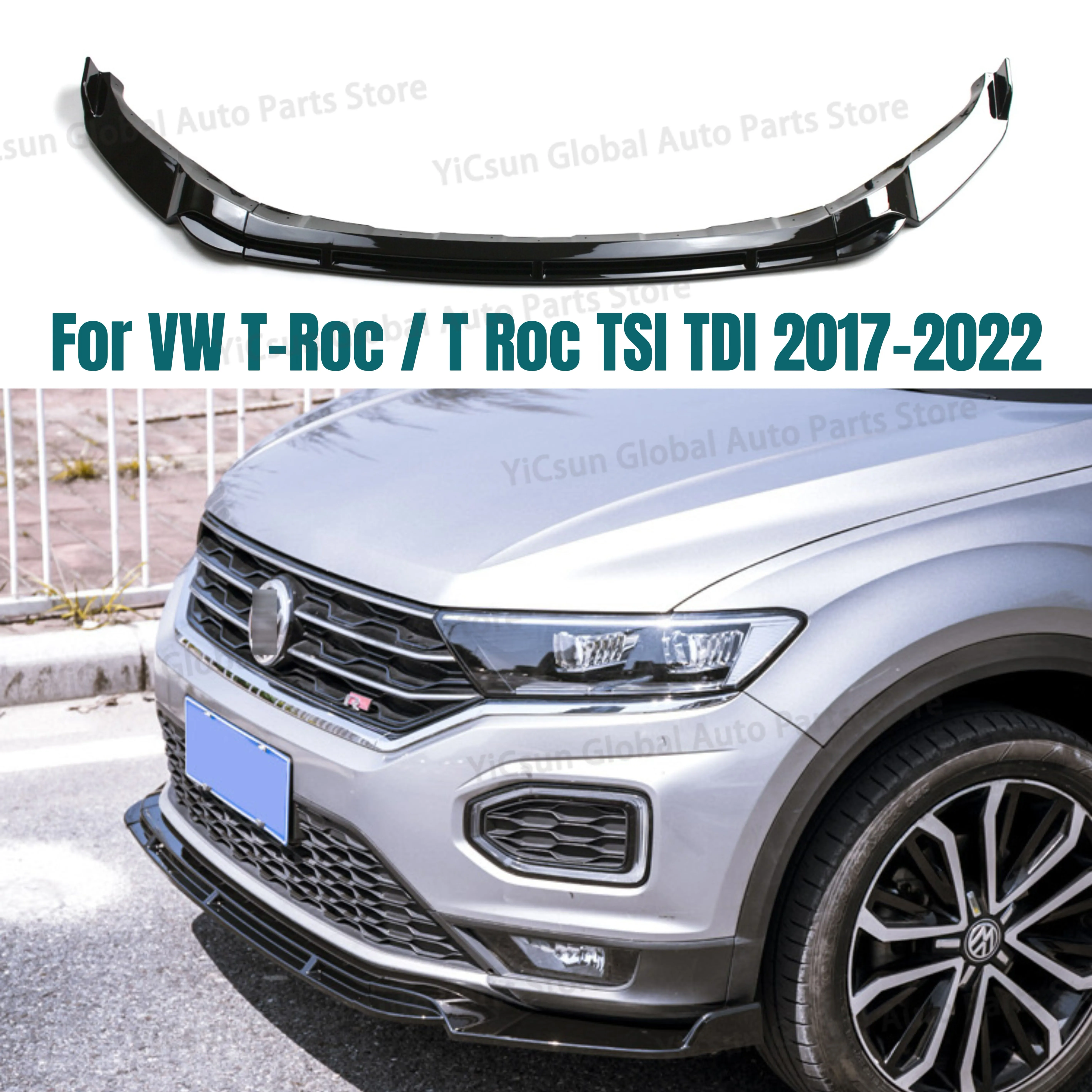 For VW T-Roc / T Roc TSI TDI 2017-2022 Car Front Bumper Lip Spoiler Splitter Separator Front Bumper Lip Cap Protection Cover