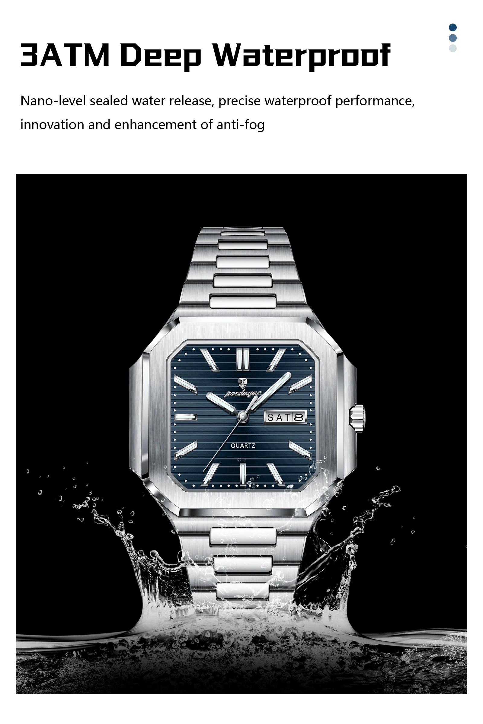 POEDAGAR Platz Mode Mann Armbanduhr Wasserdicht Leucht Datum Woche Quarz herren Uhren Edelstahl Luxus Männer Uhr Reloj – Detail 9