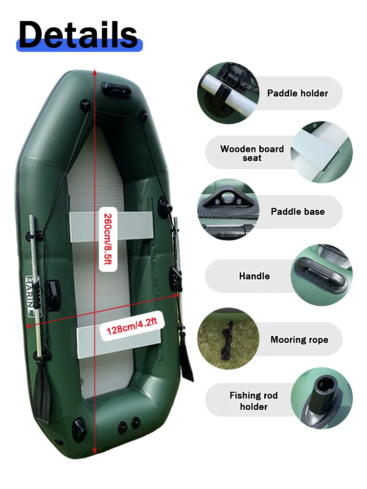 Savage Marine 8.5ft PVC Inflatable Boats 4 Person Fishing Kayak Rowing Rafts Dinghy with Motor Bracket Hole for Water Sports