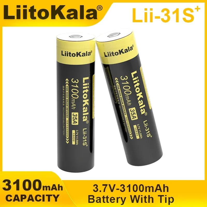 1-30PCS Original New LiitoKala Lii-31S 18650 Battery 3.7V/4.2V Li-ion 3100mA 35A Power Battery For High Drain Devices Flashlight