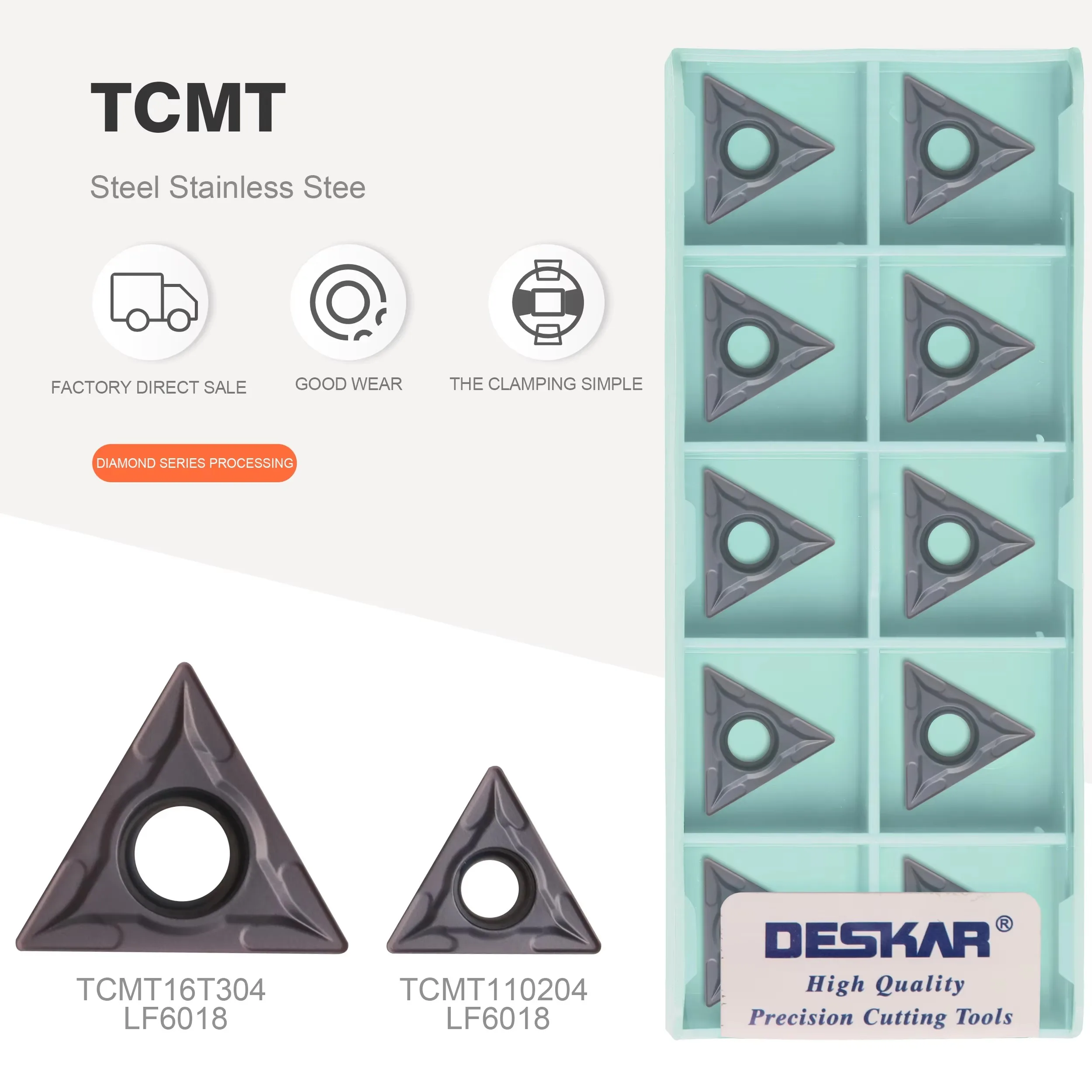 DESKAR 시리즈 CNC 블레이드, 스테인레스 스틸 플레이트, 특수 하이 퀄리티 터닝 도구 인서트, TCMT 110204, 110208, 16T304, 16T308, LF6018