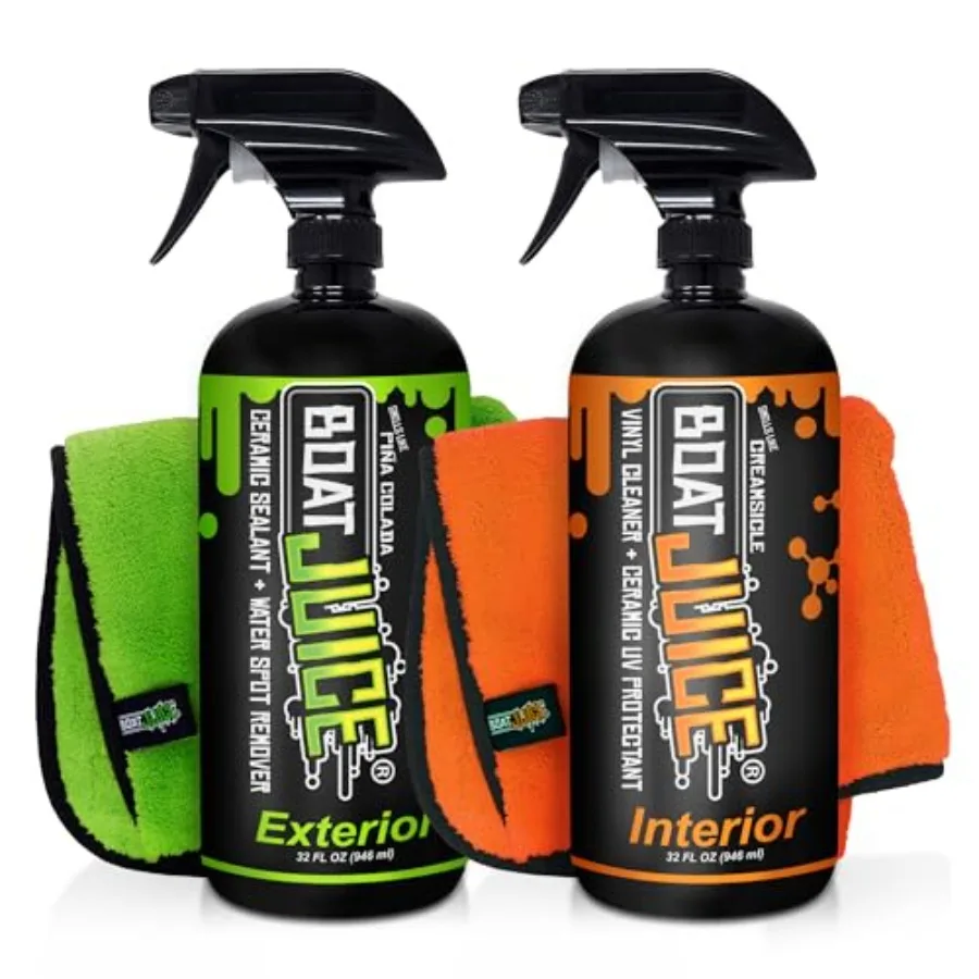 

Necessity Boat Cleaner Kit Exterior Water Spot Remover Interior Seat and Vinyl Cleaner 2 Microfiber Towels Boat Cleaning and De