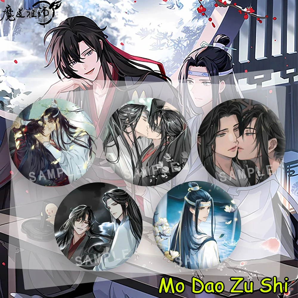 1/5 szt. Mo Dao Zu Shi 58MM Anime Merch Odznaka Wei Wuxian Lan Wangji Dekoracje do Plecaka Ubrań Zawieszki Prezent Urodzinowy dla Fana