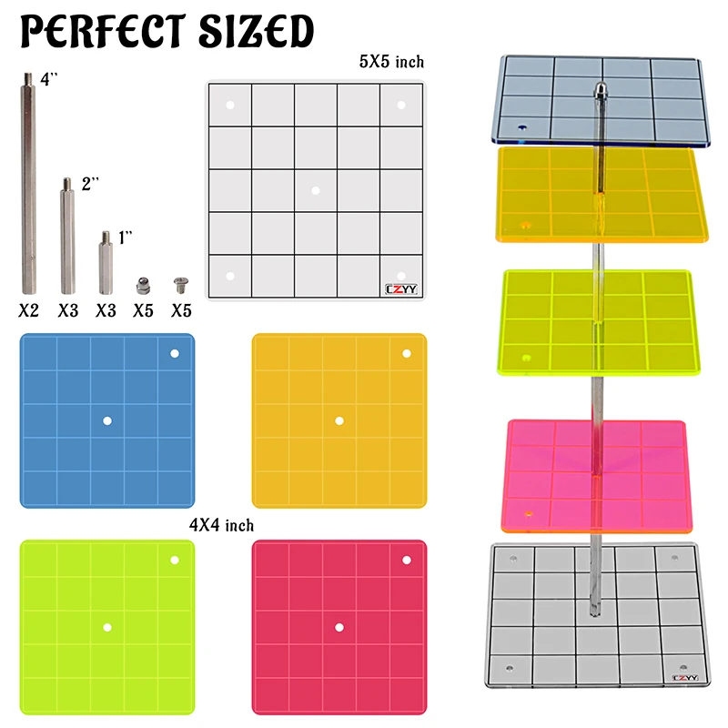 3D Combat Risers Set Colored Acrylic Flying Miniature Flight Stand with 1 Inch SquareGrid Great Wargame Space