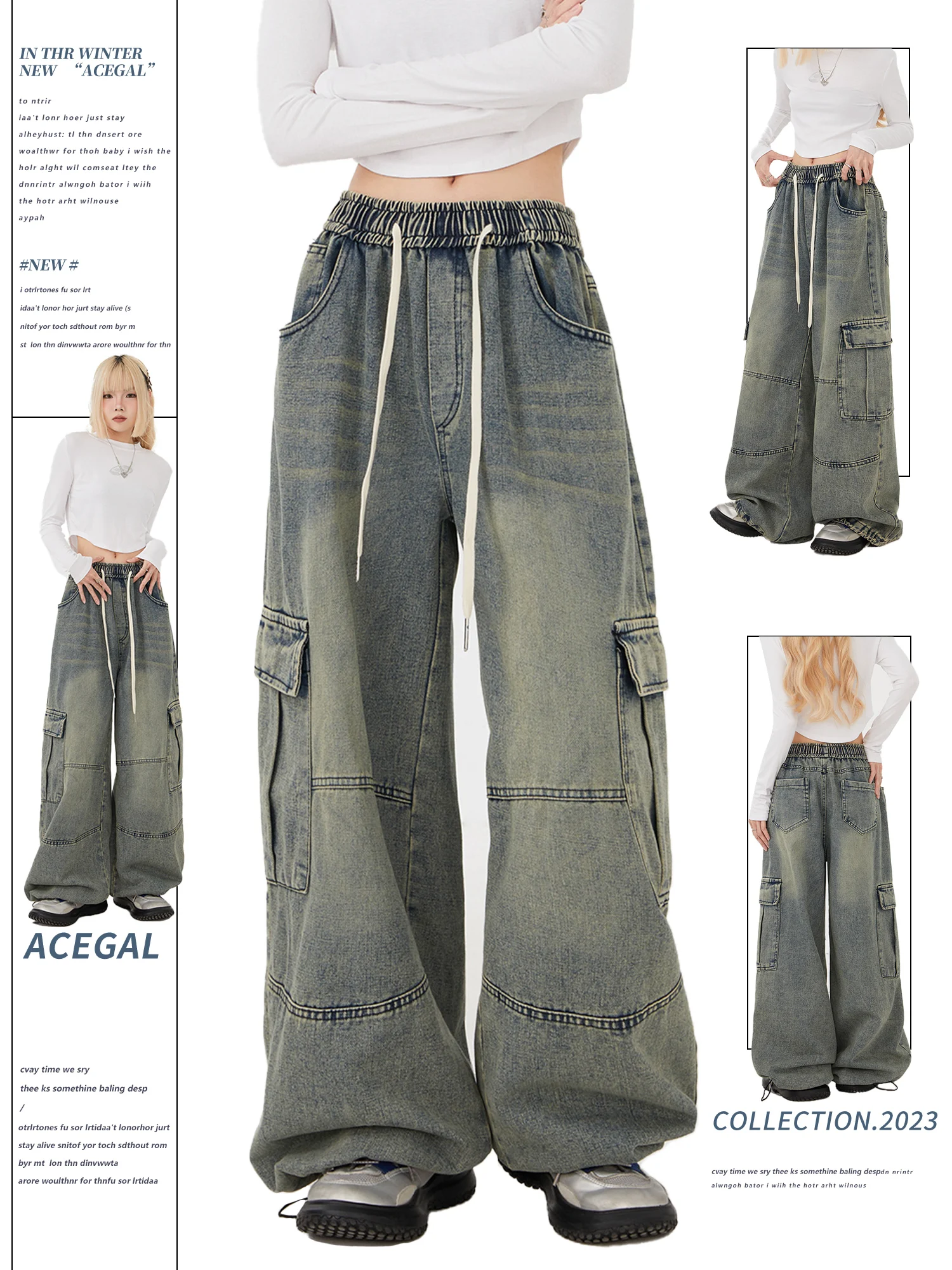 

Свободные прямые широкие джинсы Street Sle Хип-хоп Мужчины Женщины Повседневные длинные брюки Модные глубокие и светлые цвета