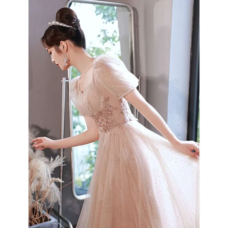 

Вечернее платье Ele Champagne для женщин, новое весеннее банкетное платье из полиэфирного волокна, средняя талия, стандартный крой, для особых случаев