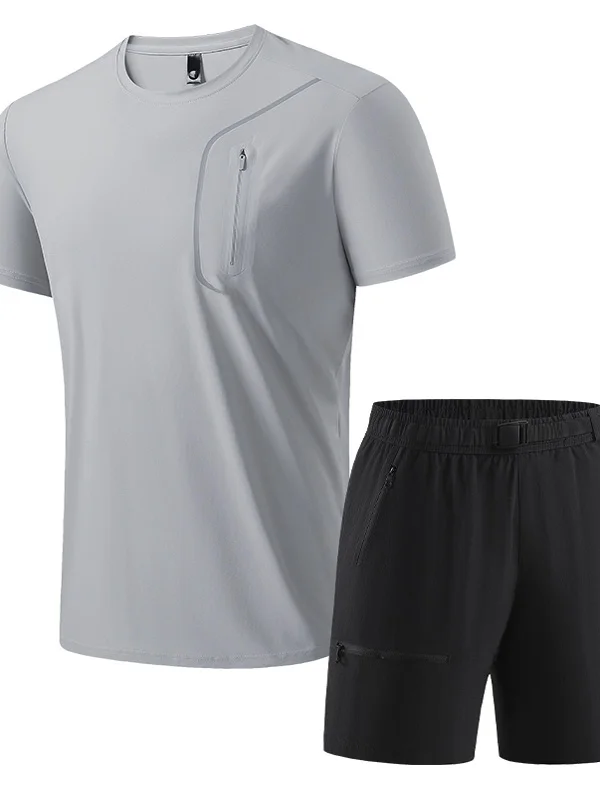 

Ice Silk ort Sve Set Men's Summer Thin Breathable Cool Feeling T-irt orts Casual Sports Wear Two Piece Set