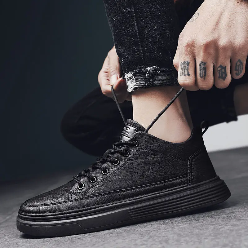 Classic Vulcanized Shoes for Men Luxury Casual Leather Shoes Men Comfor Lace Up Sneakers Fashion Men's Walking Shoes Ankle Boots