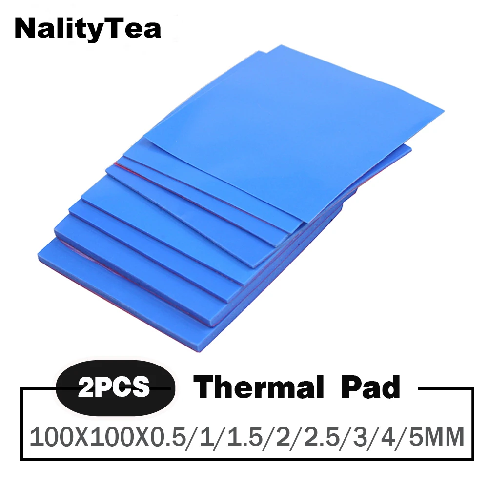 2 Pieces 100x100mm Thermal Pad 0.5mm/1mm/1.5mm/2mm/2.5mm/3mm/4mm/5mm Thickness GPU CPU Heatsink Cooling Conductive Silicone Pad