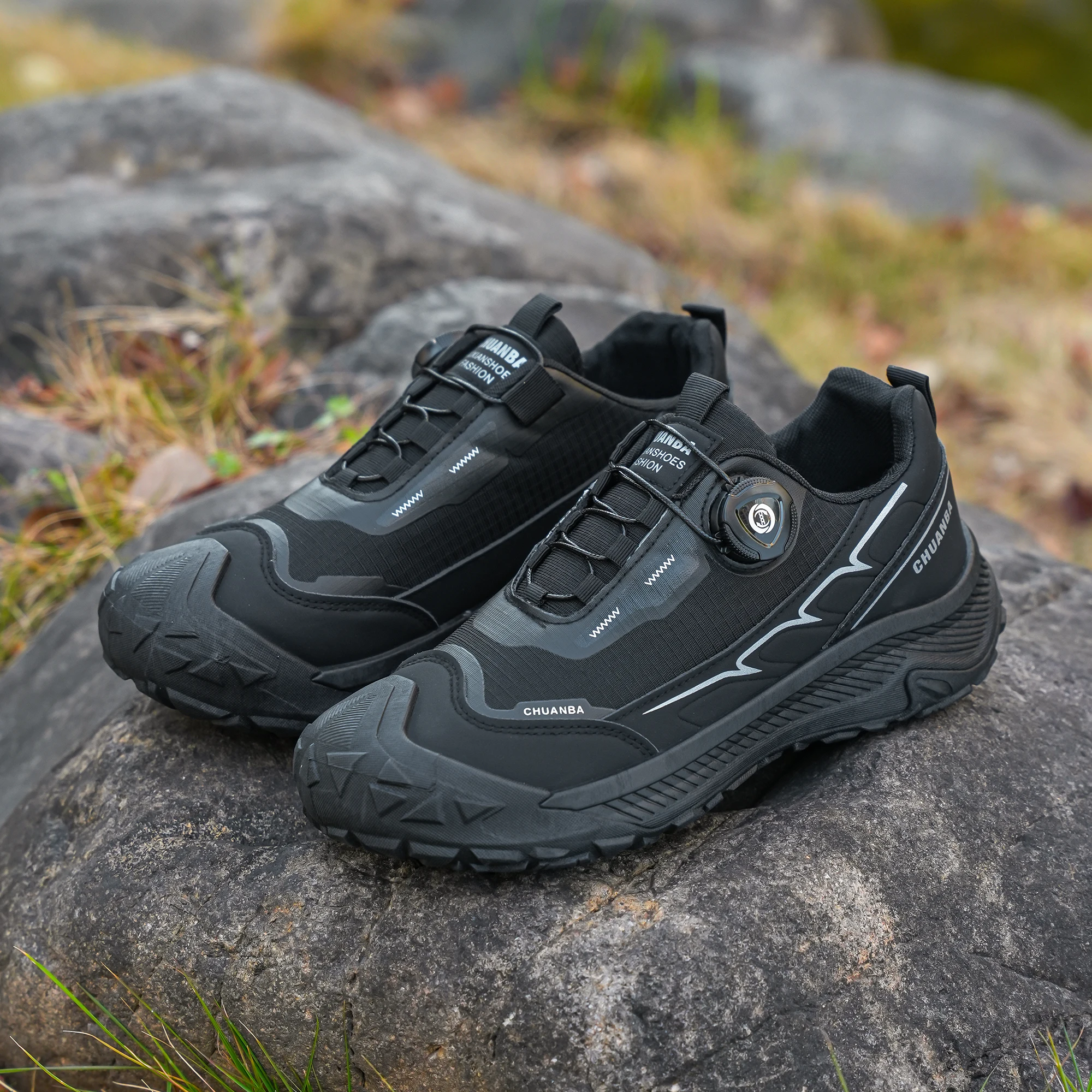 

20206 NEW AJMen's Lightweight Casual Shoes Outdoor Running Shoes in Black Grey Khaki Sizes 39-44 PU Material with Canvas