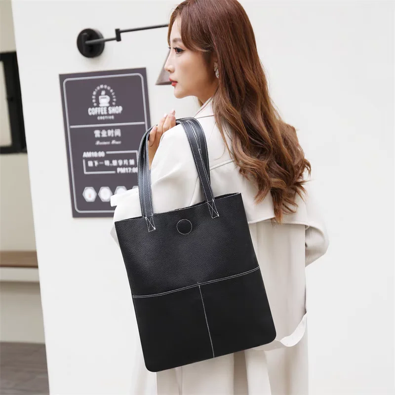 Luxury Design Tote Bags For Woman Fashion Genuine Leather Handbag Cowhide Large Capacity Business Shopping Daily Shoulder Bag