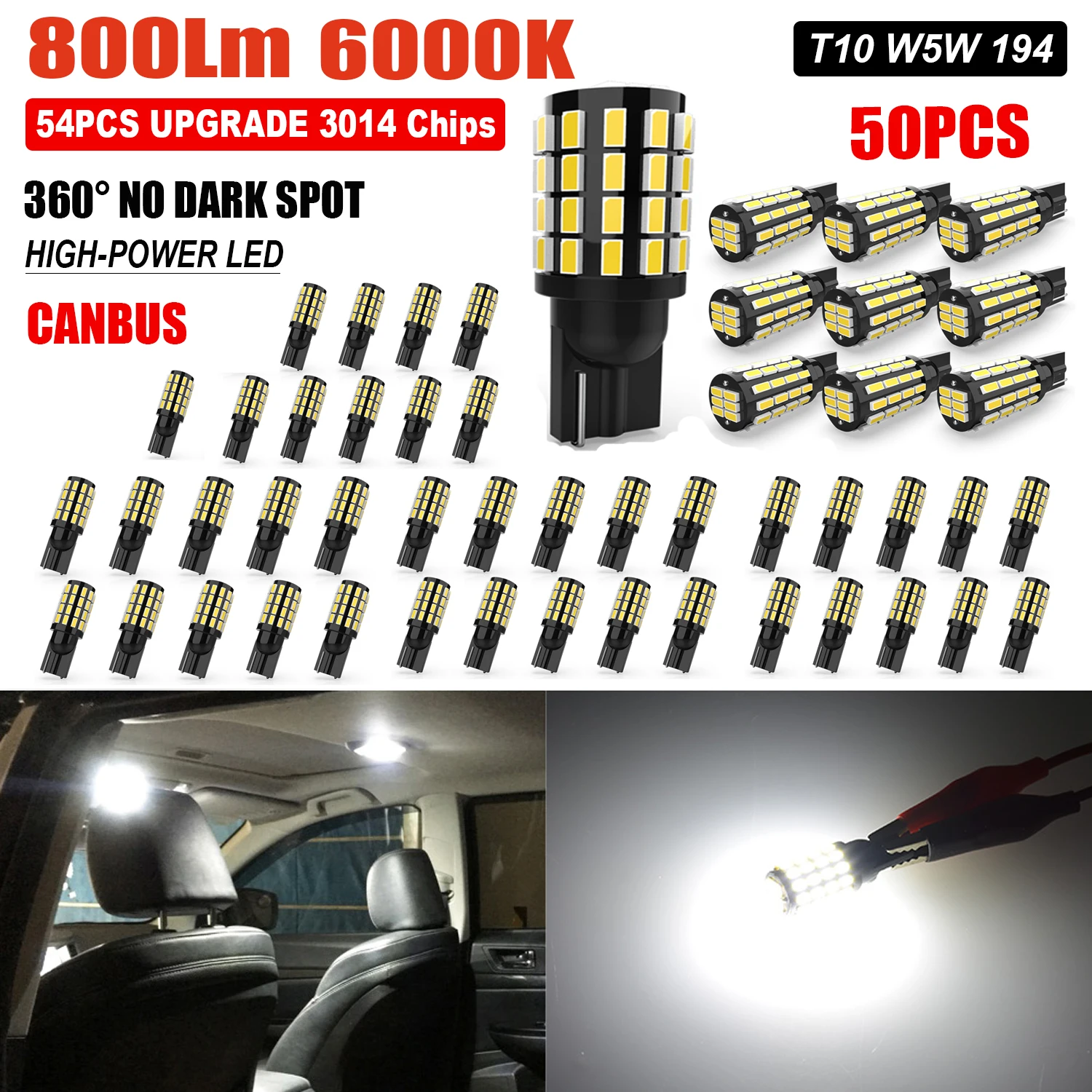 50pcs T10 W5W LED Courtesy Light Bulb Canbus No Error Low Power Consumption For Mazda MX5 CX5 CX-7 CX3 CX7 CX-5 323 5 CX5 2 626