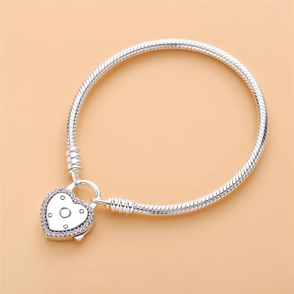 Authentic 100% 925 Sterling Silver pan   Bracelet Love Valentine's Day Bracelet Women Romantic Gift Jewelry