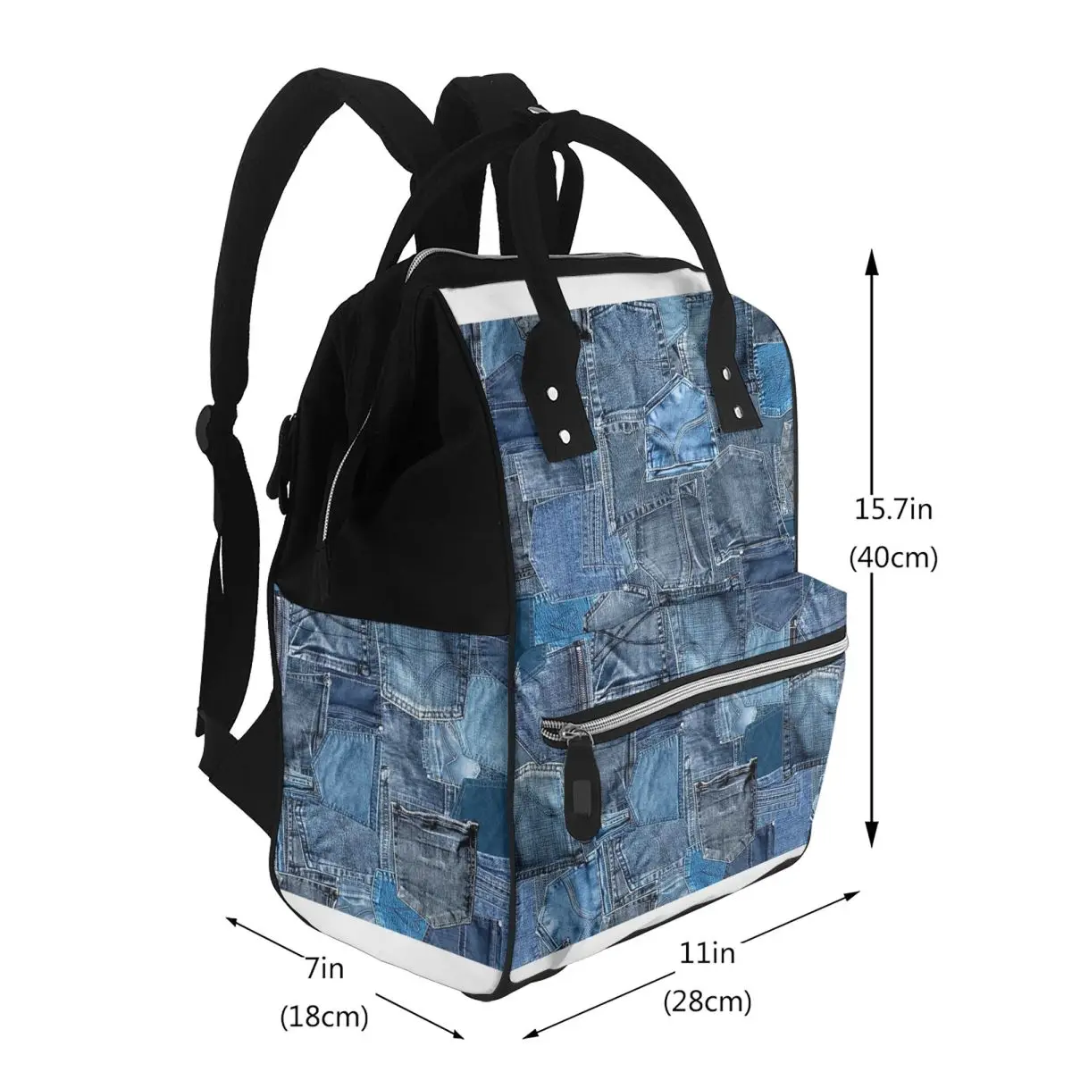 Blue Denim Jeans Pocket Patchwork Student Backpack School Bag Hiking Travel Daypack for Men Women Bookbag Shoulder Bags