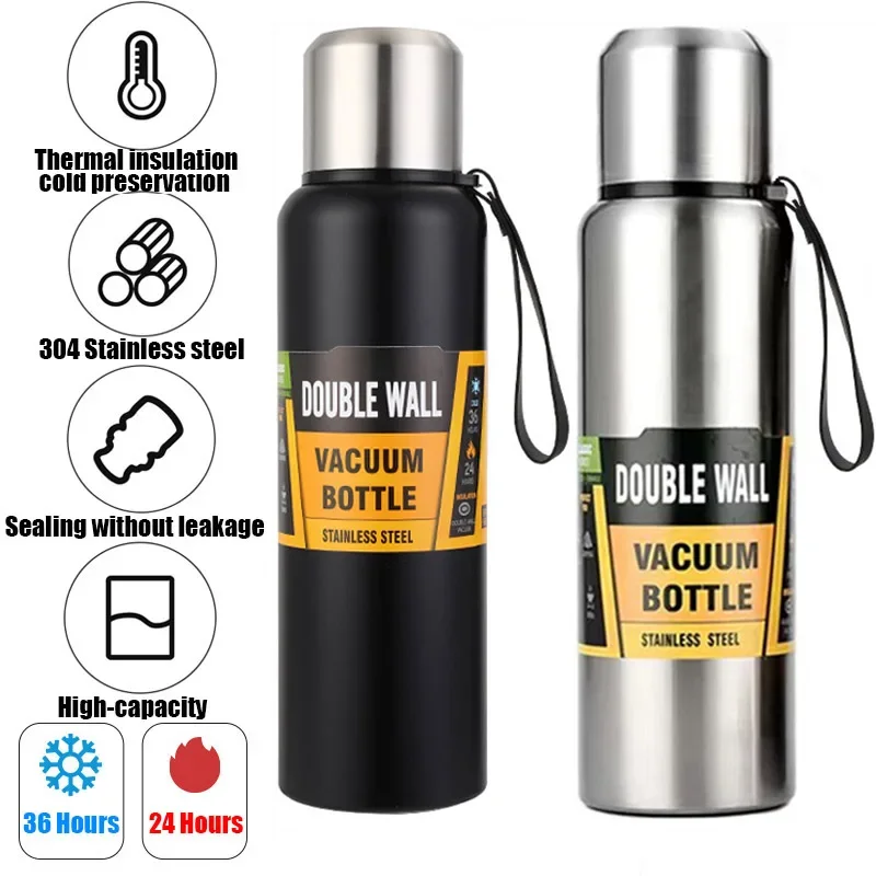 800/1000/1500ml Large Capacity All Steel Stainless Steel Thermos Vacuum Flask Portable Insulated Tumbler with Rope Thermo Bottle